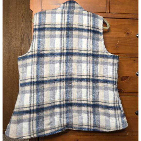 Christopher & Banks Plaid Vest Size Large Plaid Blue Brown Sherpa Lined Snaps - Picture 3 of 10